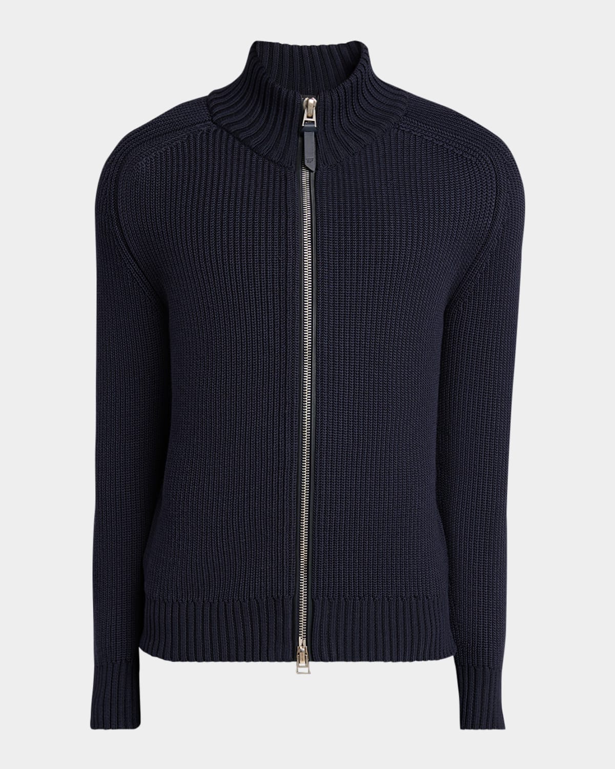 Tom Ford Men's Ribbed Full-zip Sweater In Marine Blue