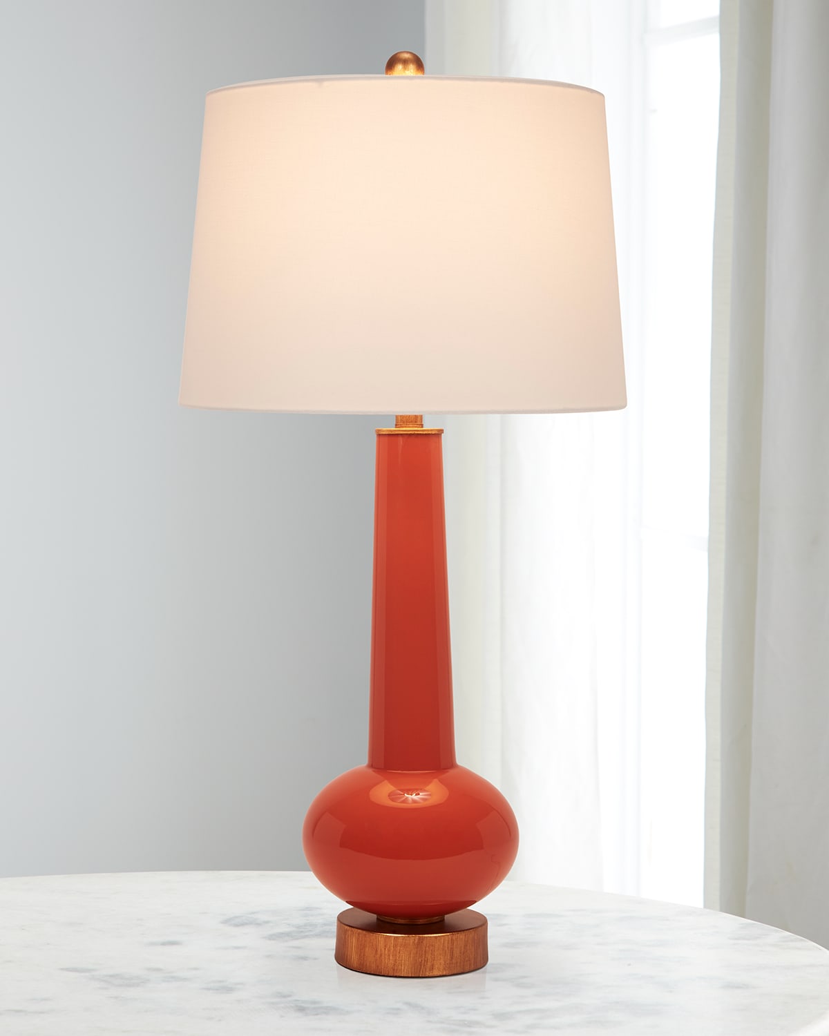 Old World Design Daphne Buffet Lamp With Linen Shade In Orange