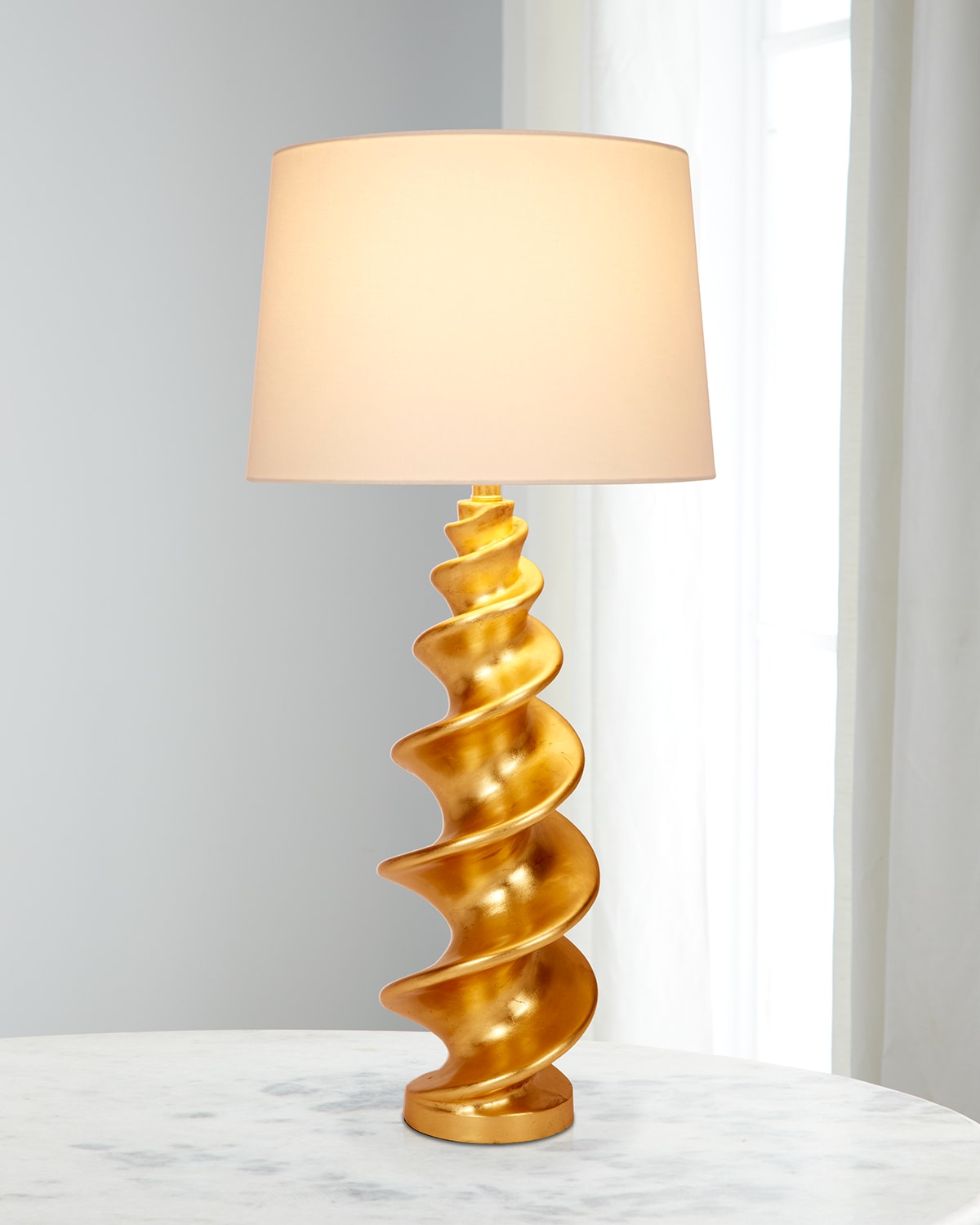 Old World Design Durham Gold Leaf Shell Buffet Lamp With Linen Shade In Gold