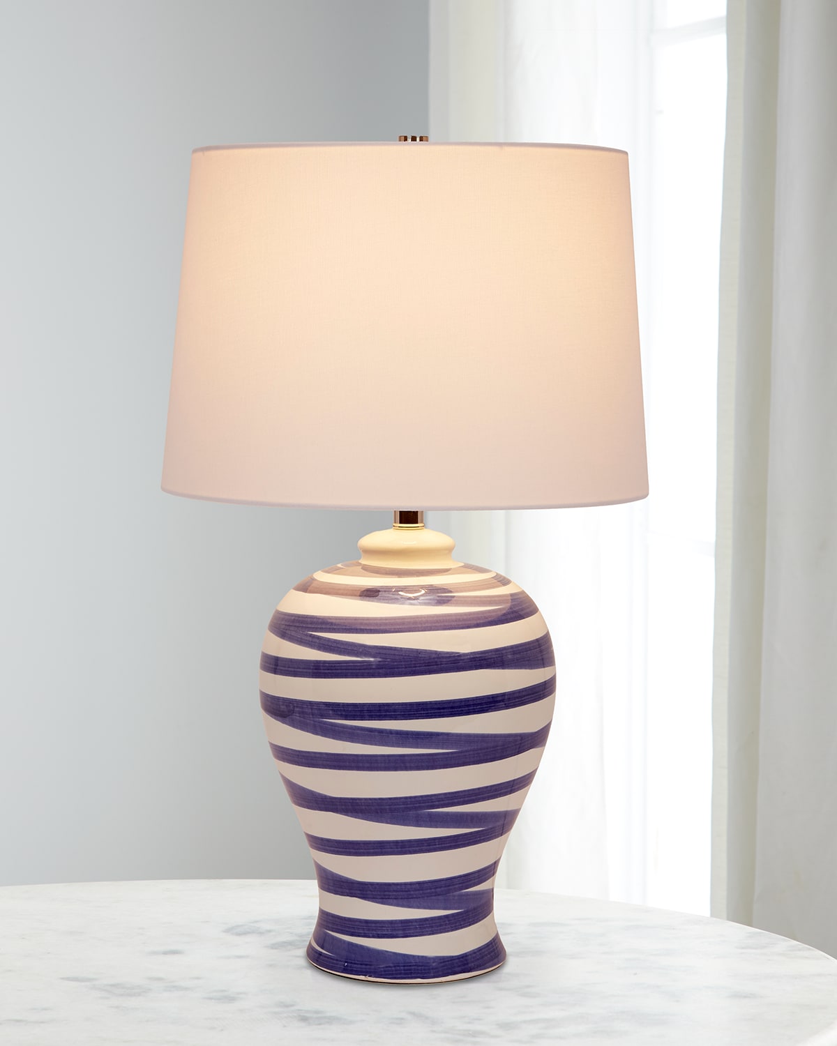 Old World Design Lindell Striped Ceramic Table Lamp With Linen Shade In Blue