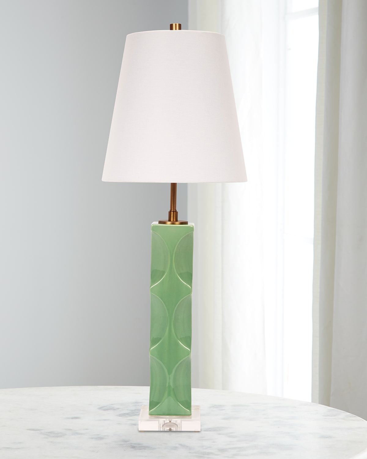 Old World Design Tracy 33" Ceramic Table Lamp With Linen Shade In Sage Green