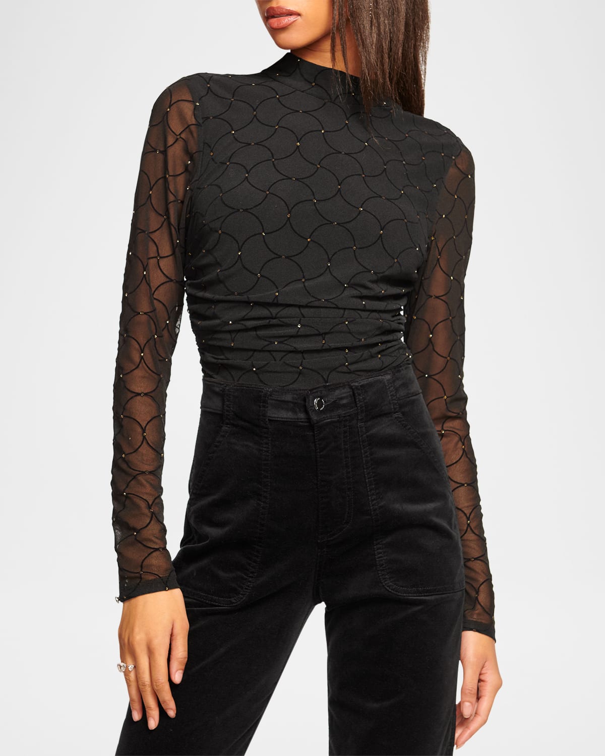 RAMY BROOK OPAL EMBELLISHED MOCK-NECK BLOUSE 