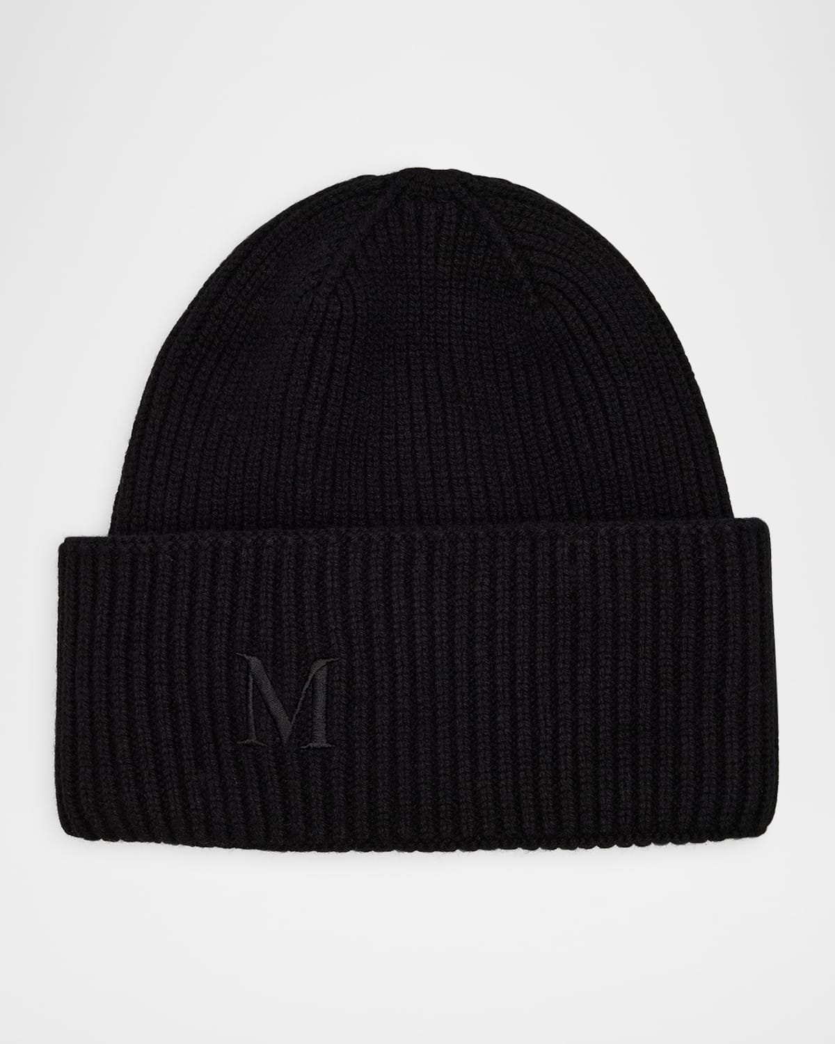 Max Mara Mmretina Ribbed-initial Beanie Hat In Black