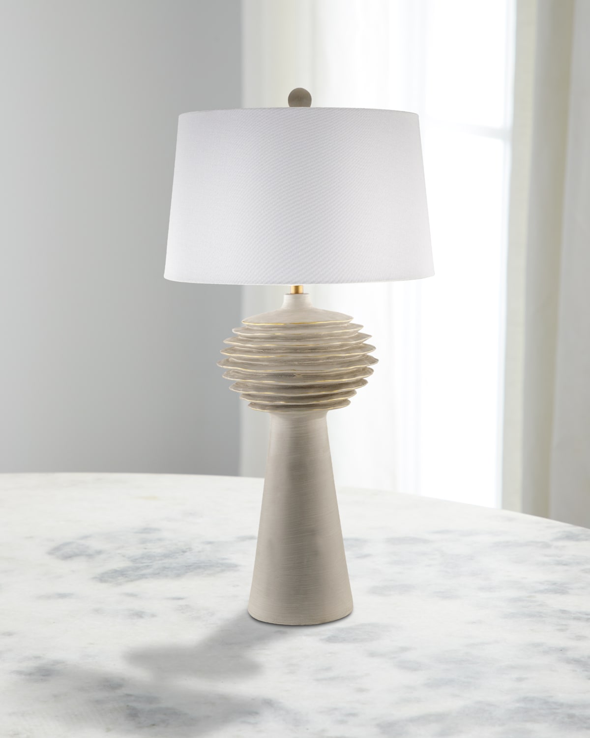 Surya Terra Strata 30" Painted Table Lamp With Linen Shade In White