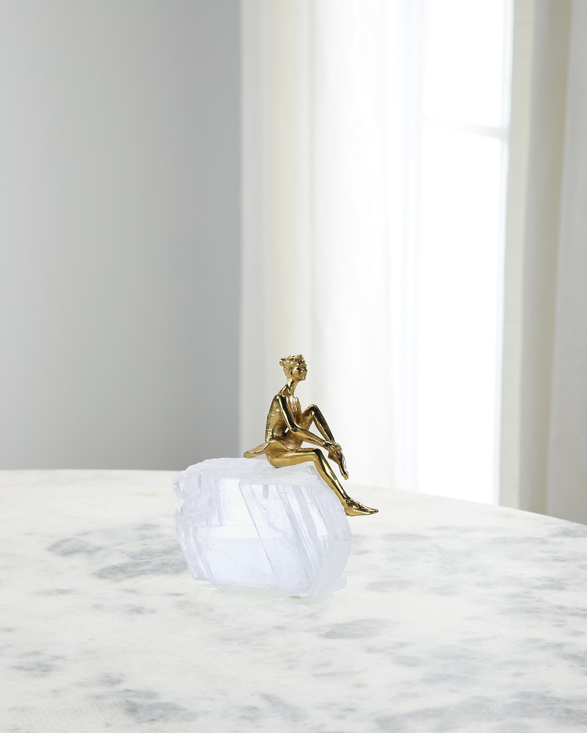 John-richard Resting Brass Dancer On Selenite Sculpture In Clear