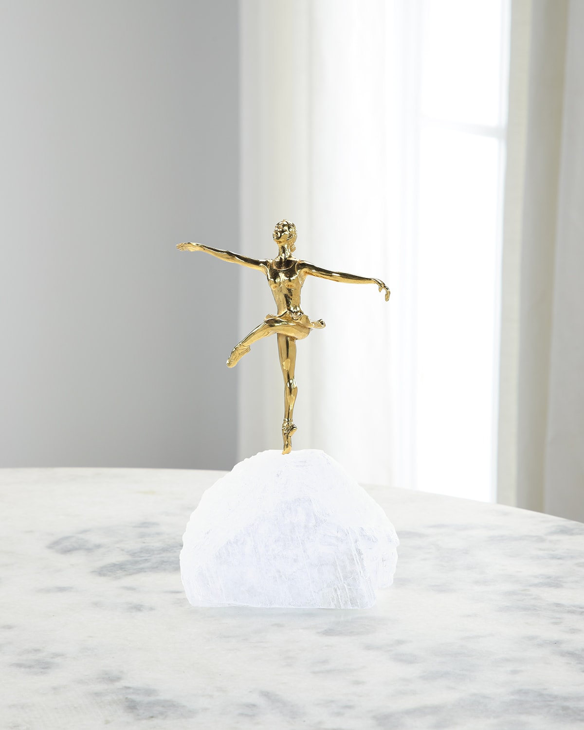 John-richard Brass Dancer On Selenite Sculpture In Gold