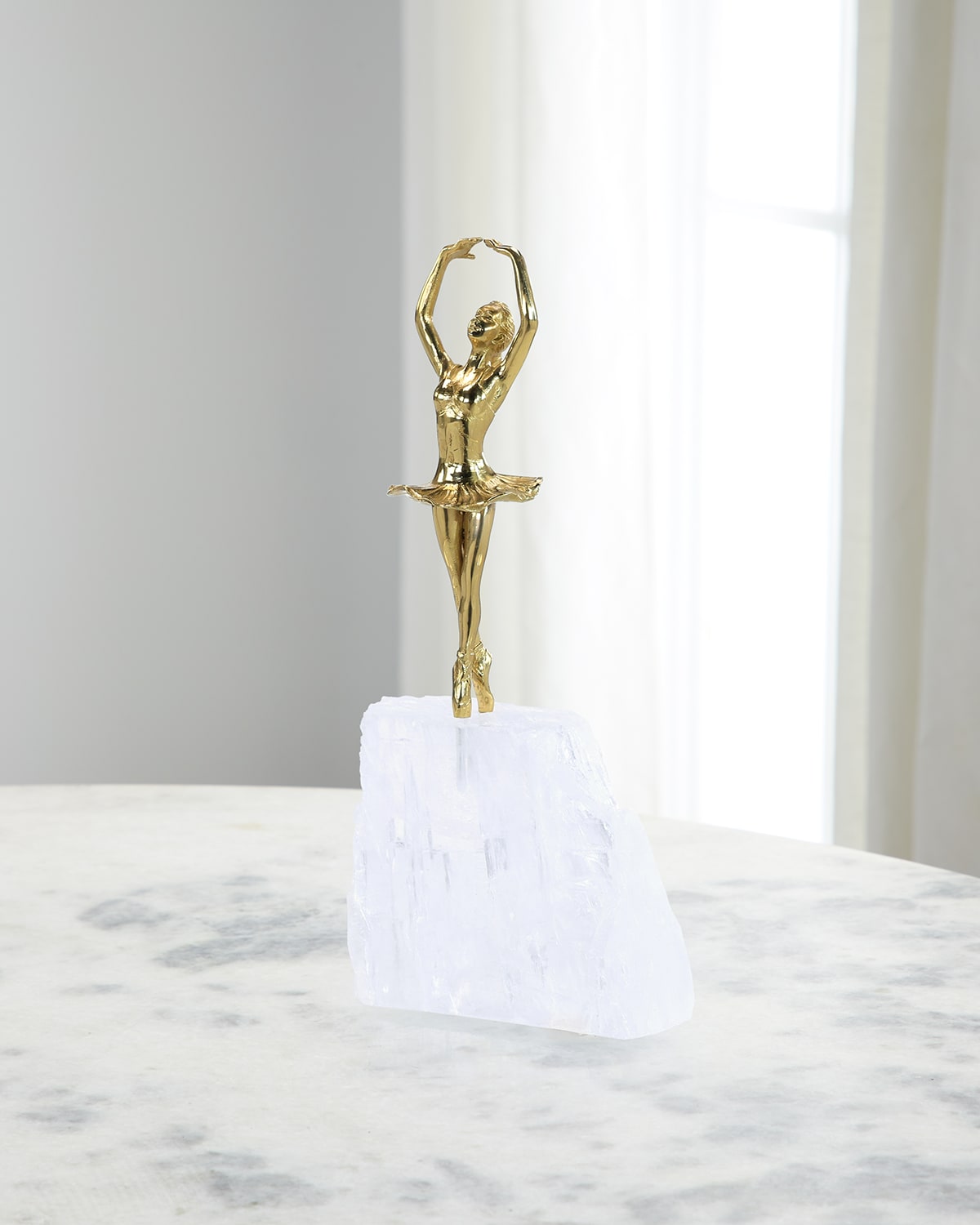 John-richard Brass Dancer On Selenite Sculpture In Gold