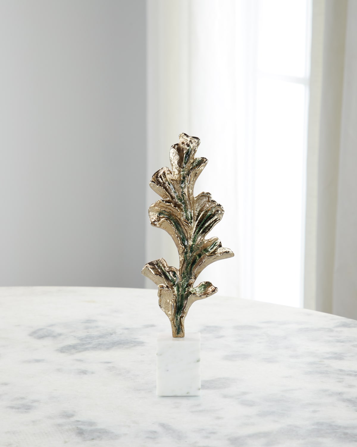 John-richard Collection Gleaming Leaf Sculpture On Marble Base In Gold