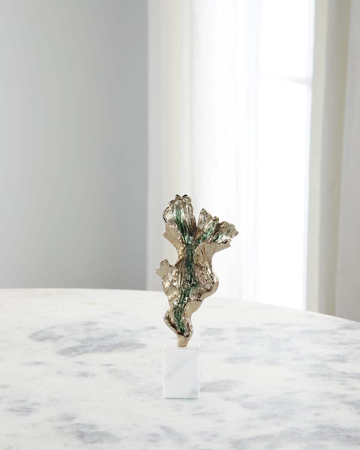 John-richard Collection Gleaming Leaf Sculpture On Marble Base In Gold