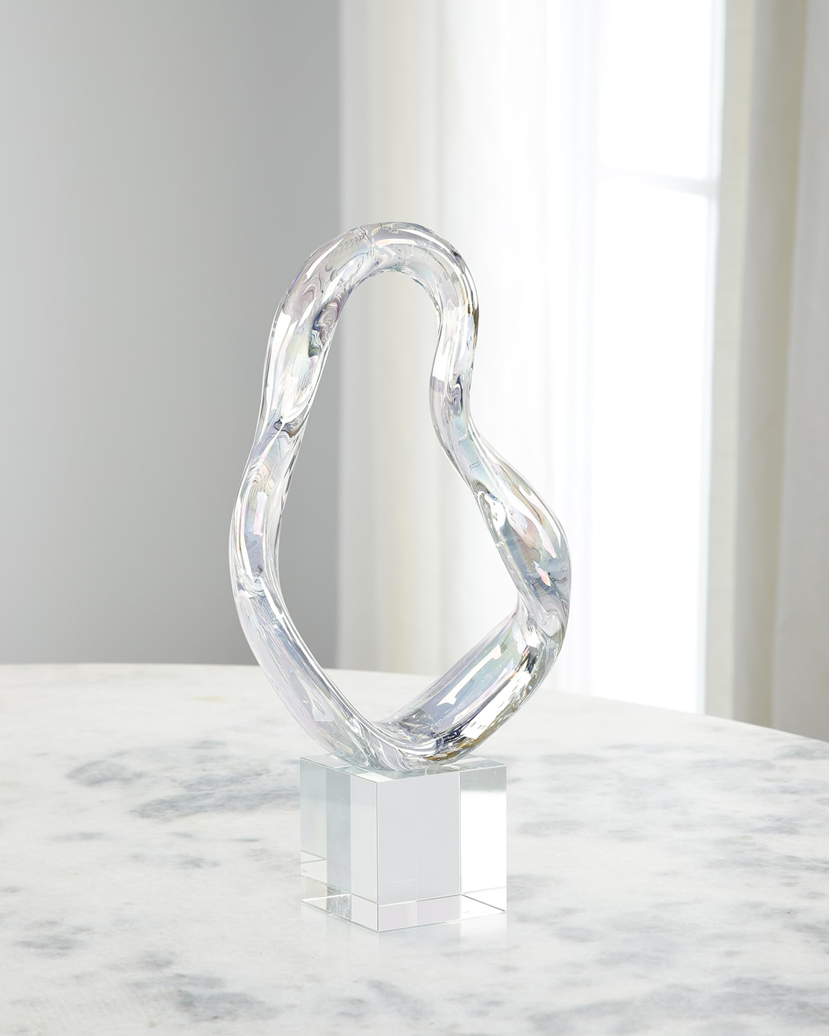 John-richard Prismatic Loop On Crystal Base Sculpture, Medium In Clear