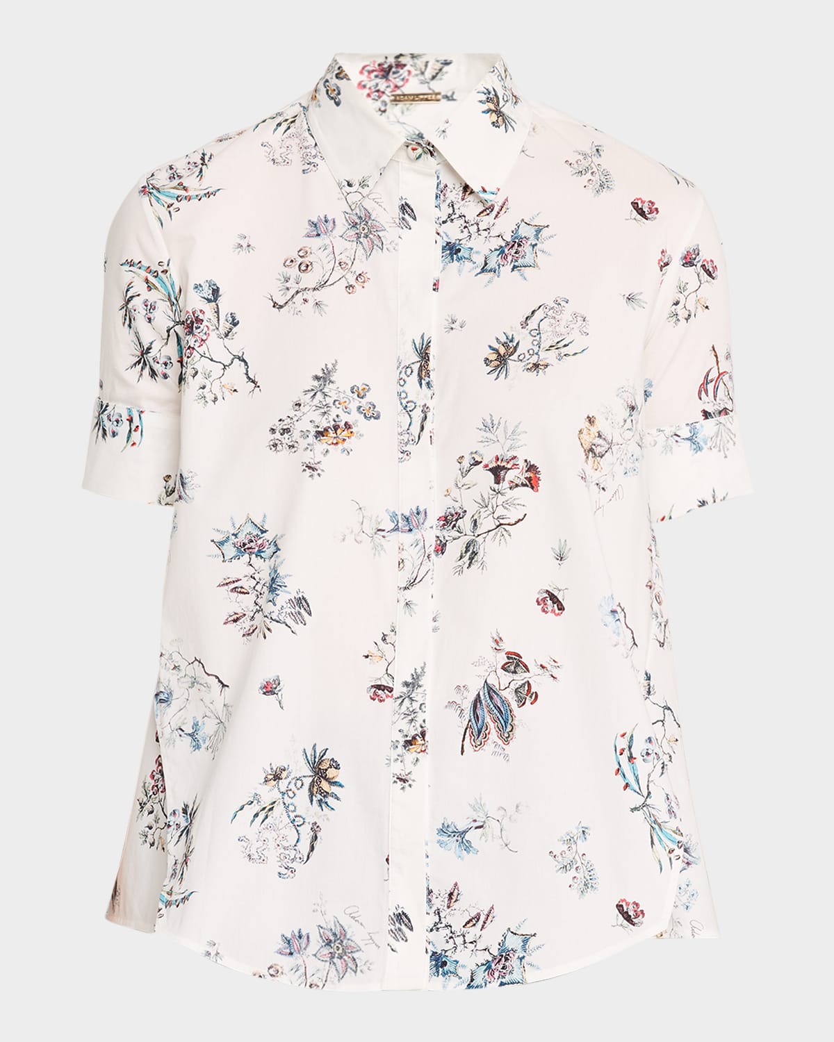 Adam Lippes Floral-print Poplin Short-sleeve Trapeze Shirt In White Floral
