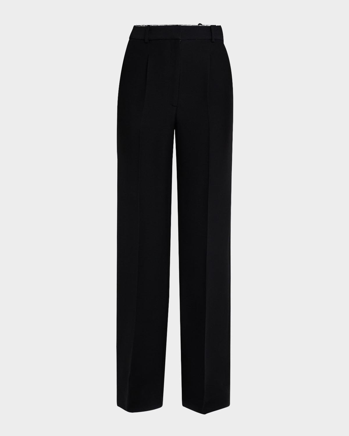 Adam Lippes Pleated Straight-leg Silk-wool Trousers In Black