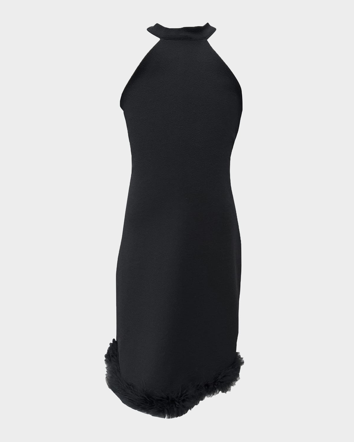 Un Deux Trois Girl's Halter Faux Feather Trim Dress In Black