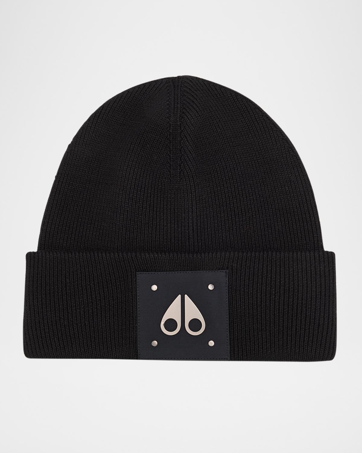 Moose Knuckles Logo-patch Wool Beanie In Black
