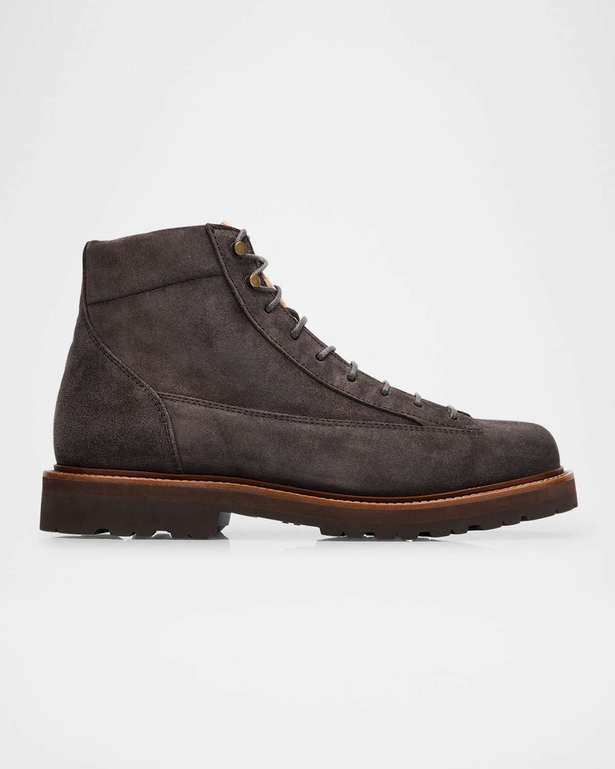 Brunello Cucinelli Suede And Corduroy Lace-up Boots In Anthracite