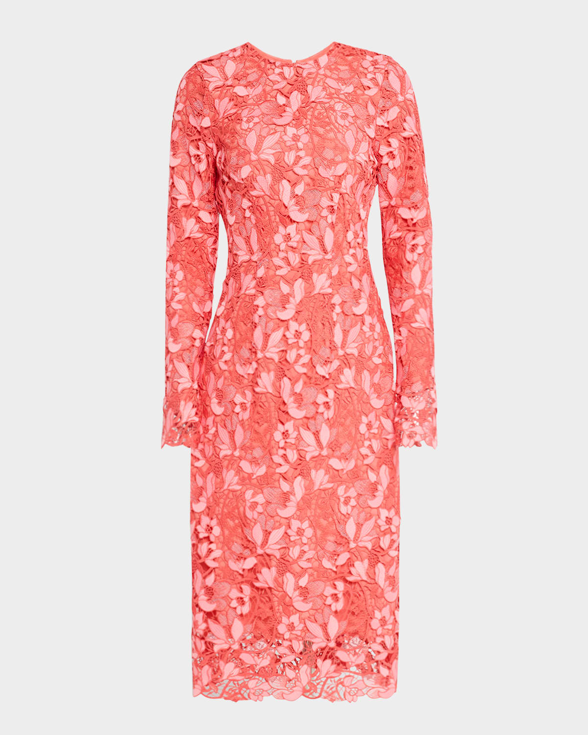 Long-Sleeve Lace Sheath Midi Dress