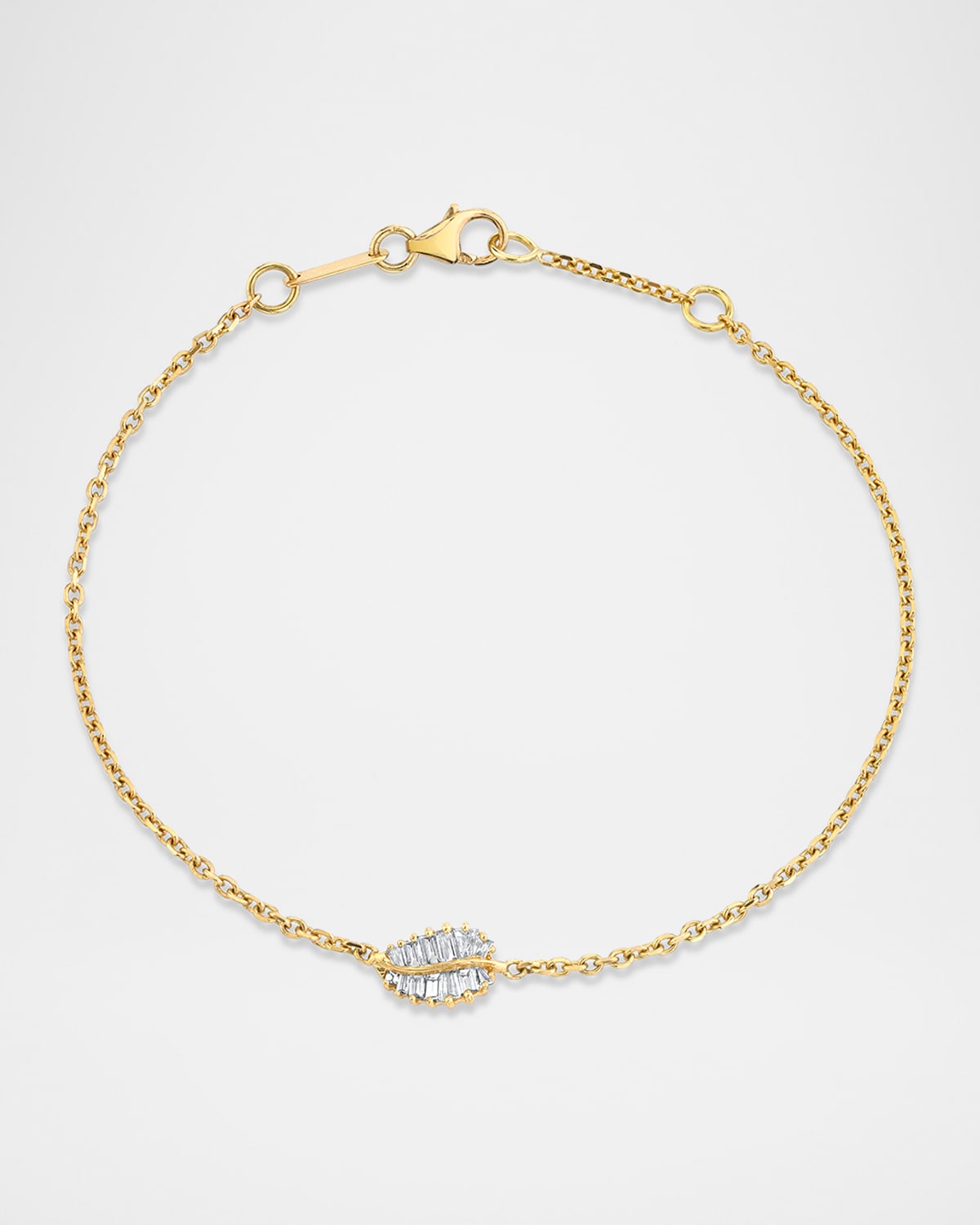18K Yellow Gold Small Palm Leaf Diamond Chain Bracelet