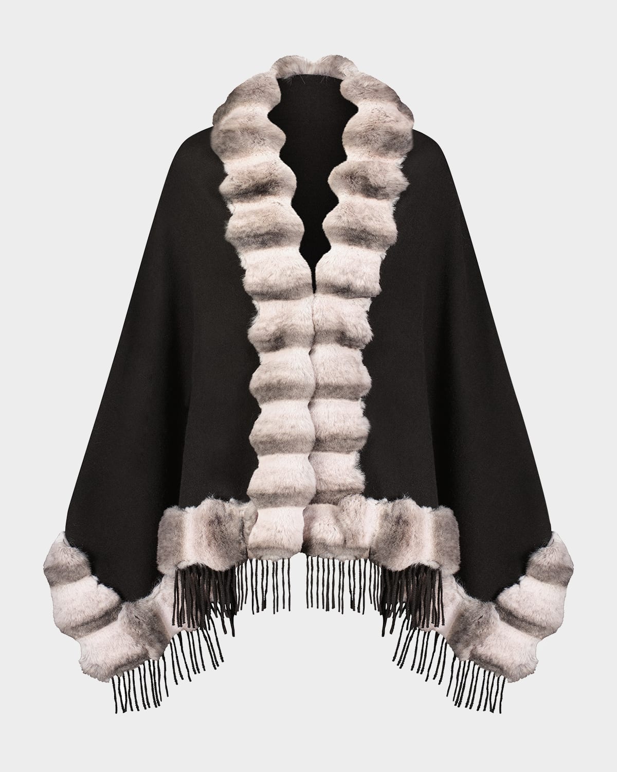 Cashmere Blend Cape W/ Chinchilla-Like Trim