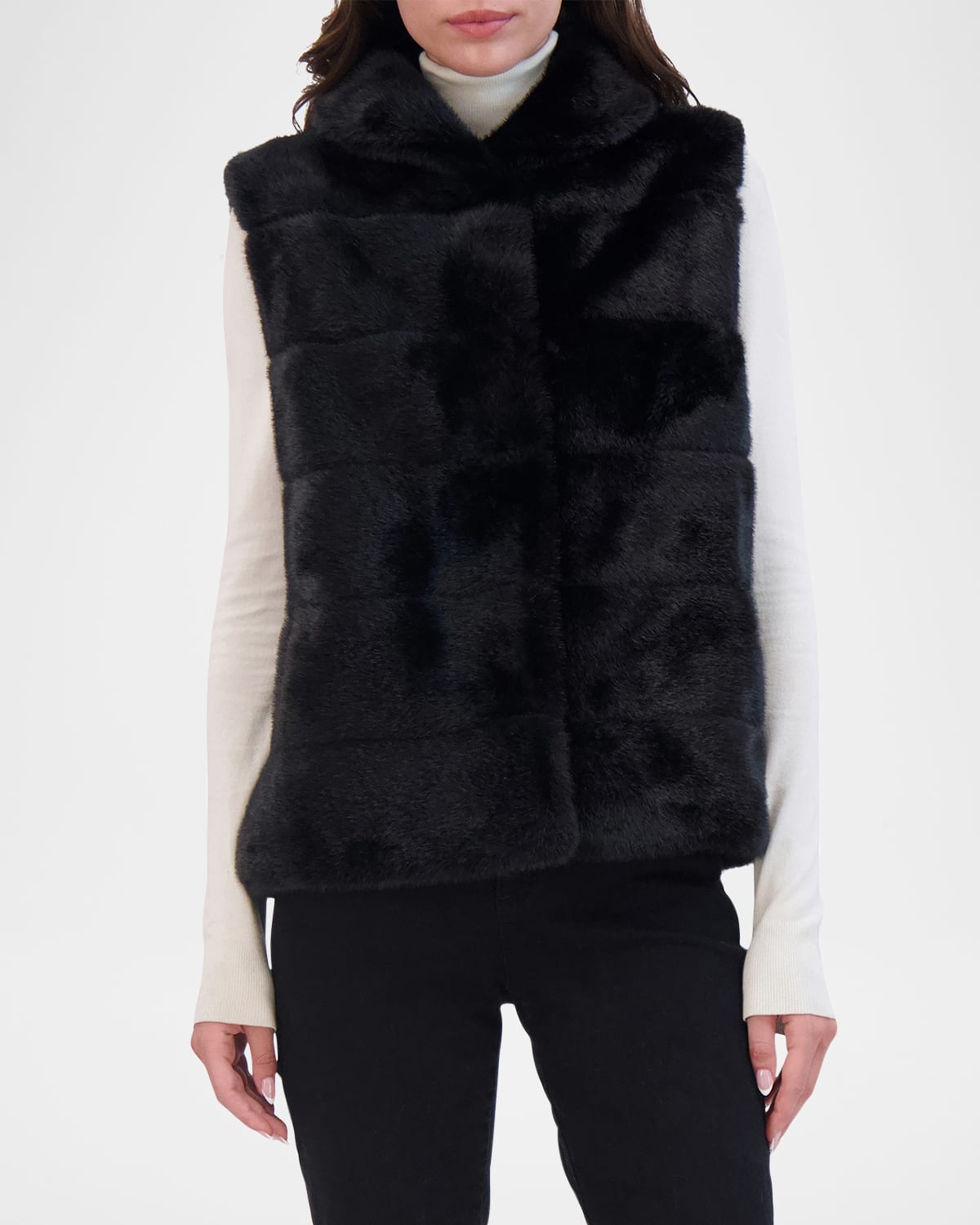 Theia Horizontal Mink-like Faux Fur Vest In Black