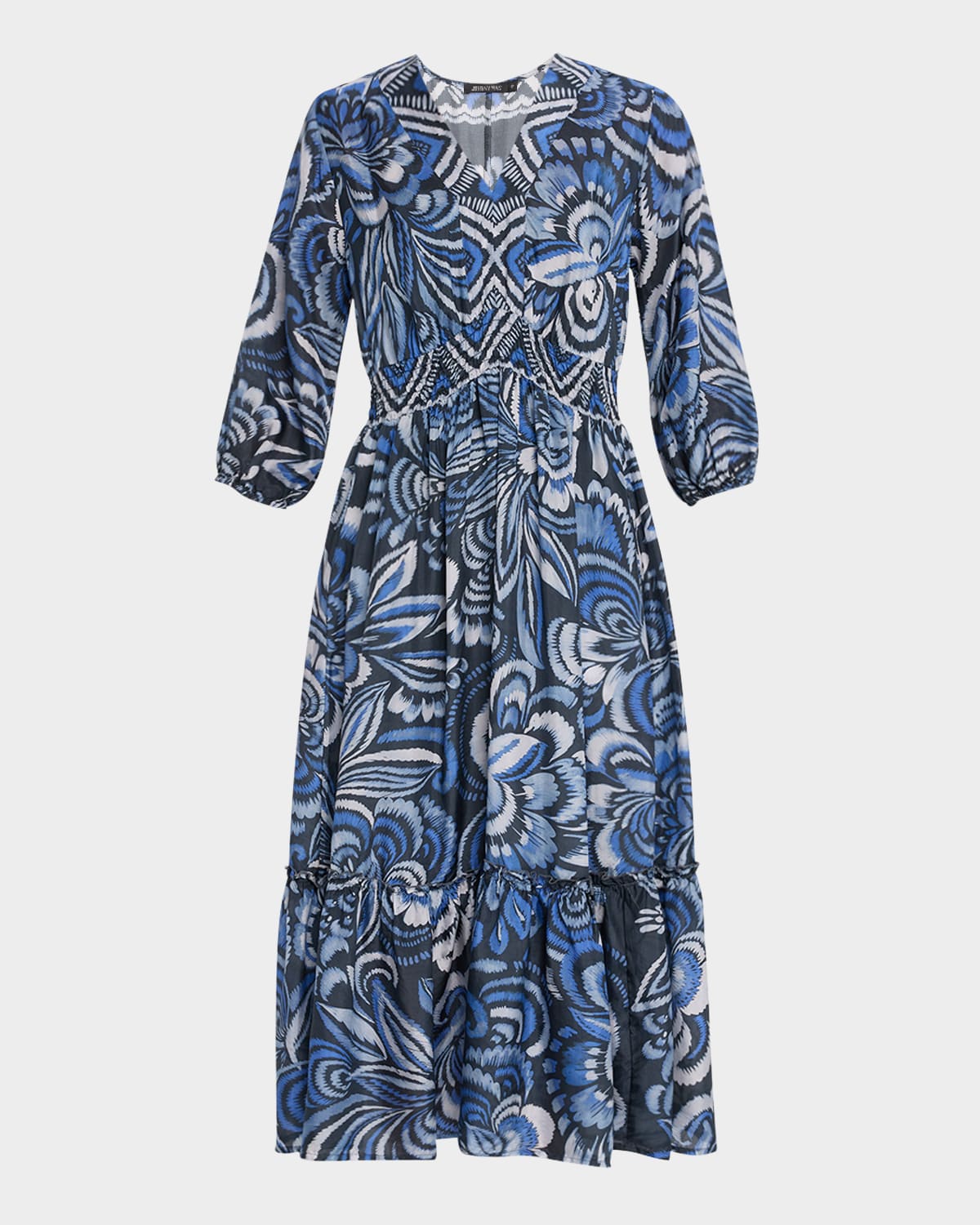 Shivali Floral-Print Flounce Midi Dress