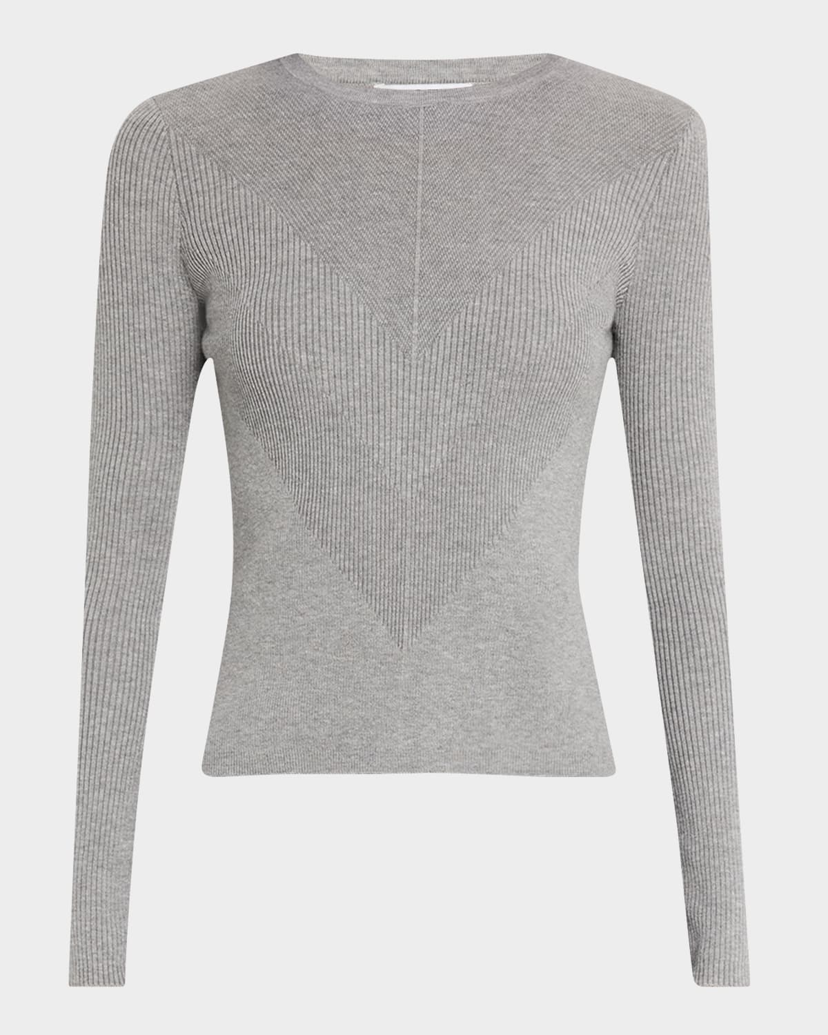 Chevron Ribbed Stretch Wool Sweater