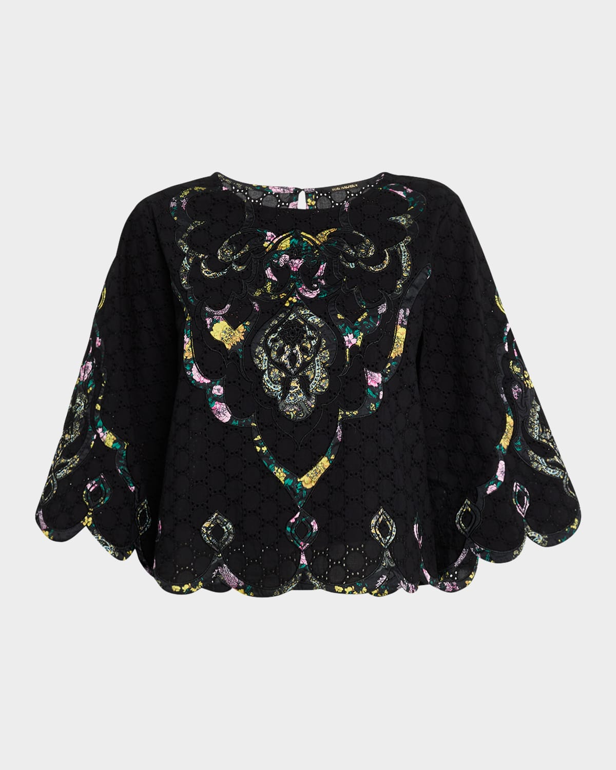 Kobi Halperin Ramona Scalloped Eyelet Applique Blouse In Black Multi