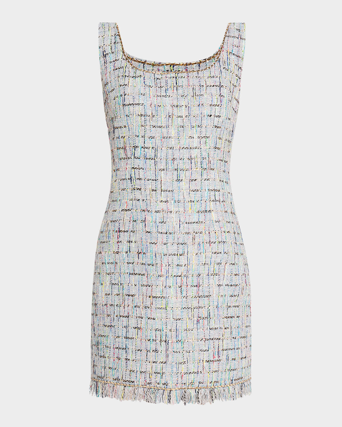Novi Sleeveless Fringe-Trim Tweed Mini Dress