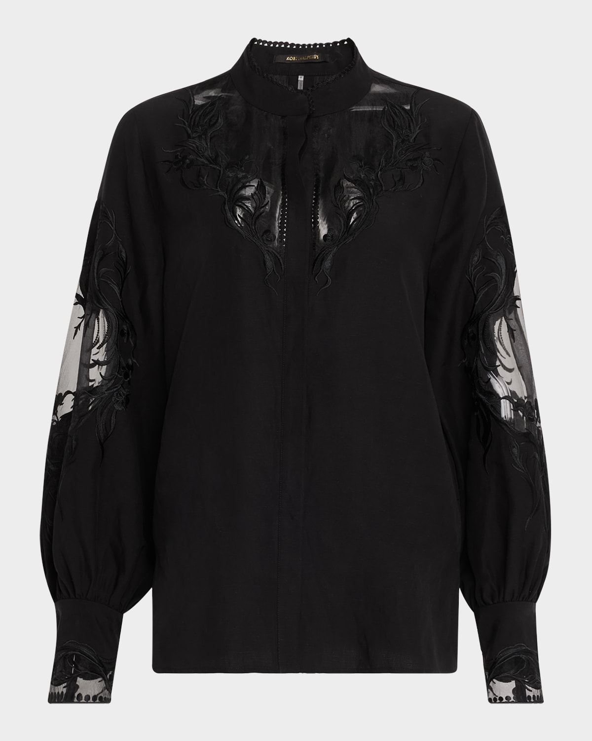Angela Embroidered Sheer-Inset Blouse