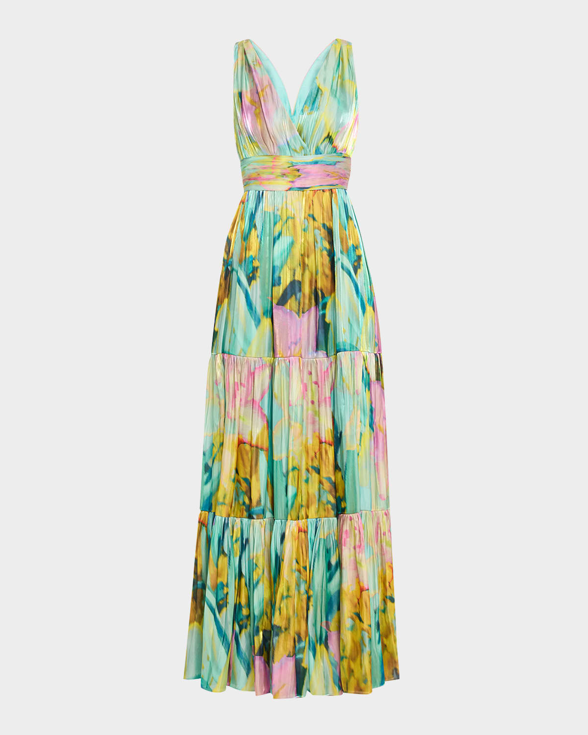 Britt Tiered Metallic Satin Maxi Dress