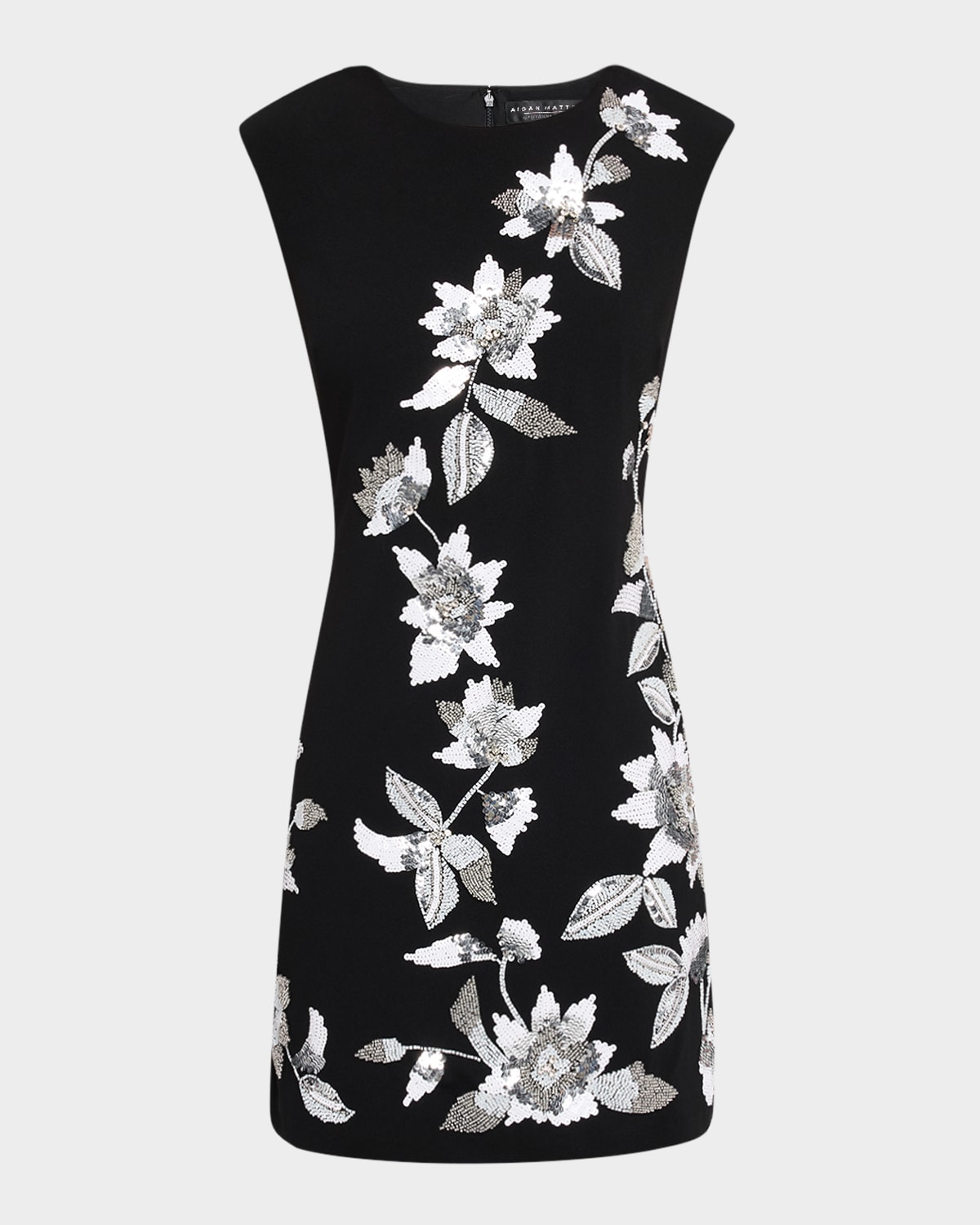 Sleeveless Sequin Floral Crepe Mini Dress