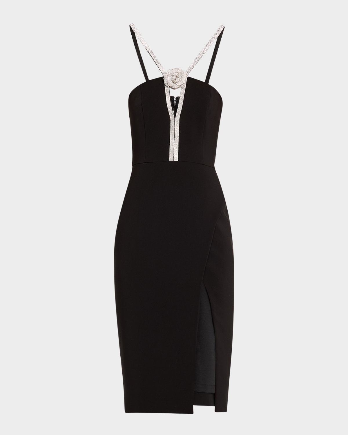 Rhinestone-Trim Stretch Crepe Dress