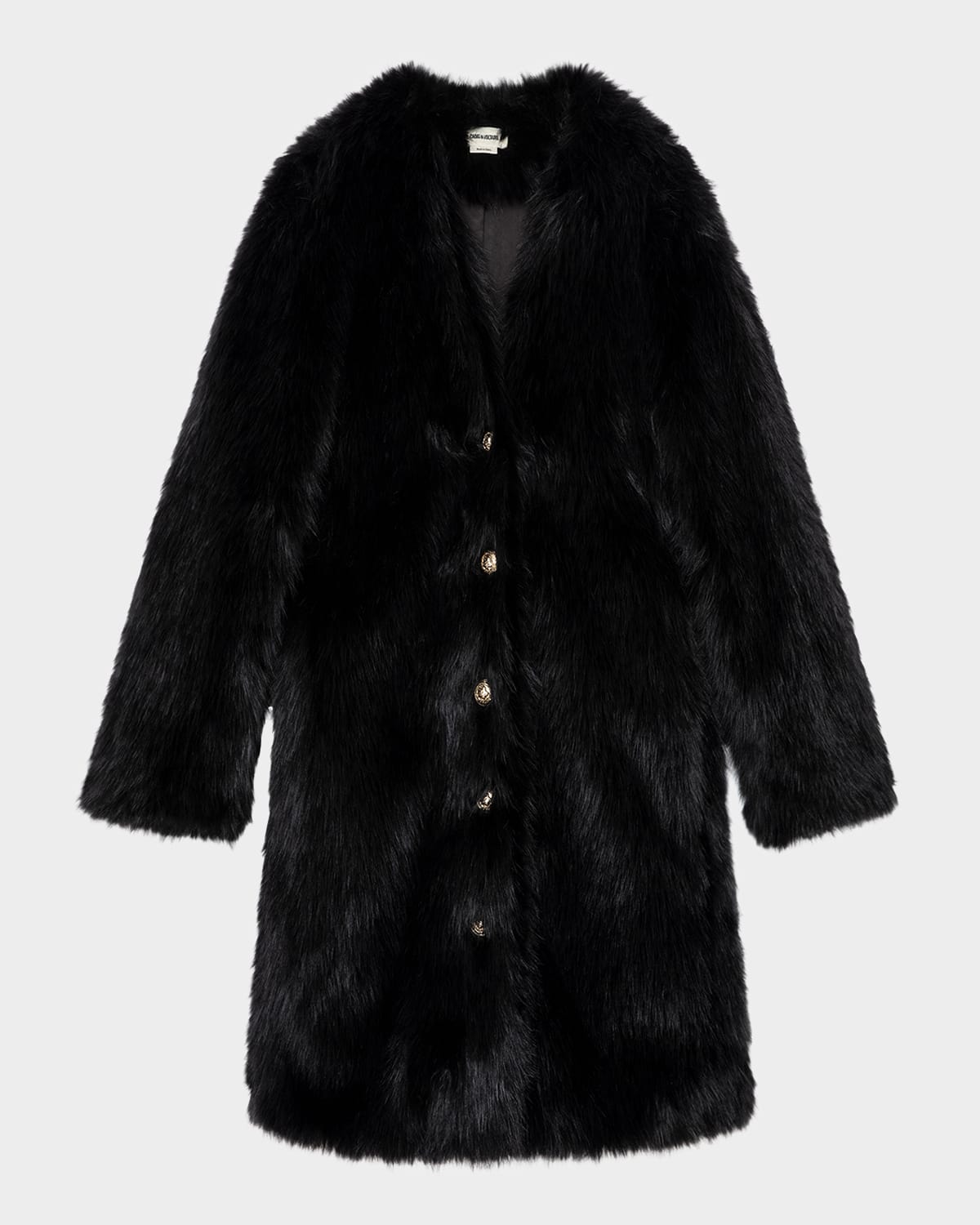 Milas Faux Fur Collarless Long Coat
