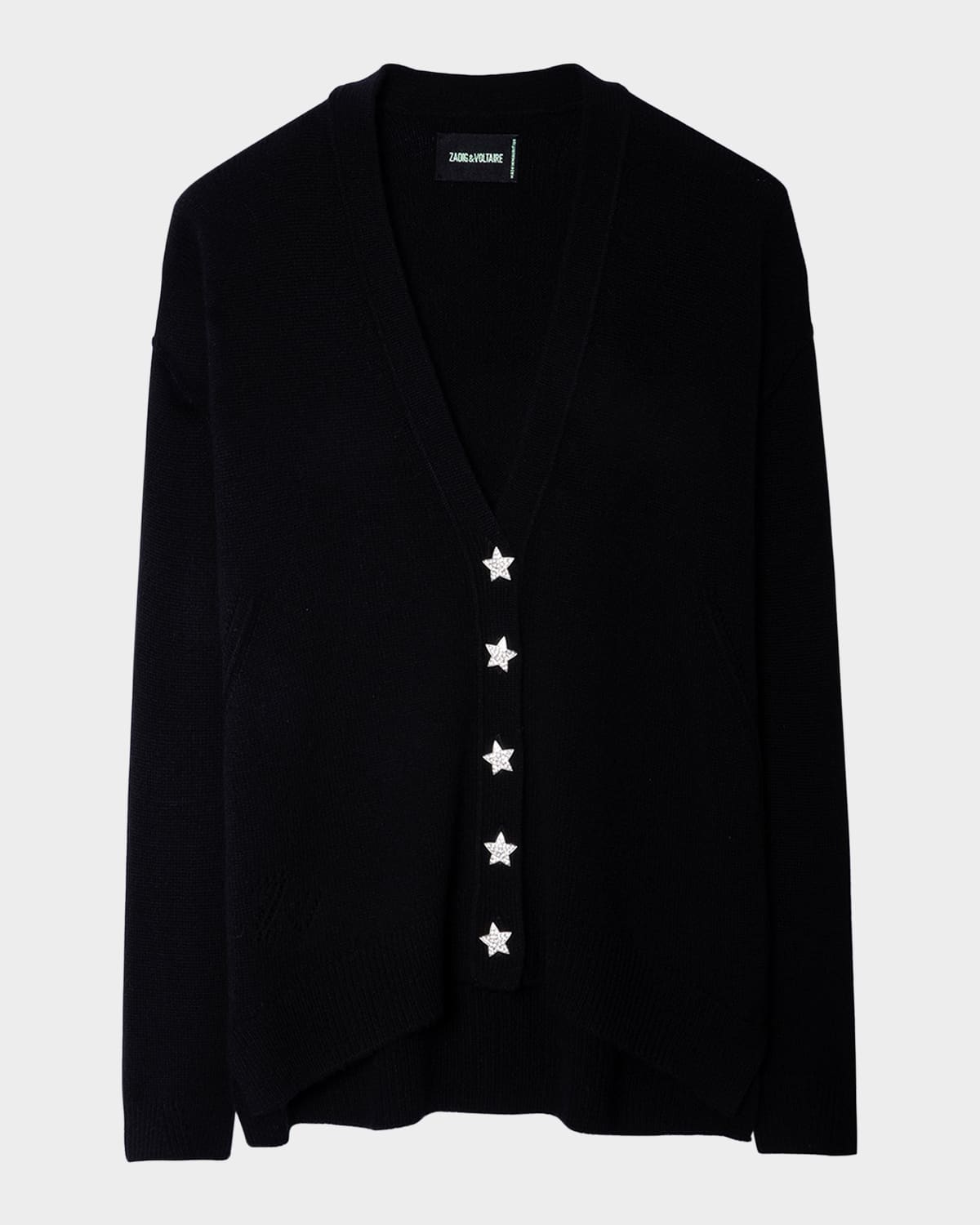 Mirka Crystal Star-Buttons V-Neck Cashmere Cardigan