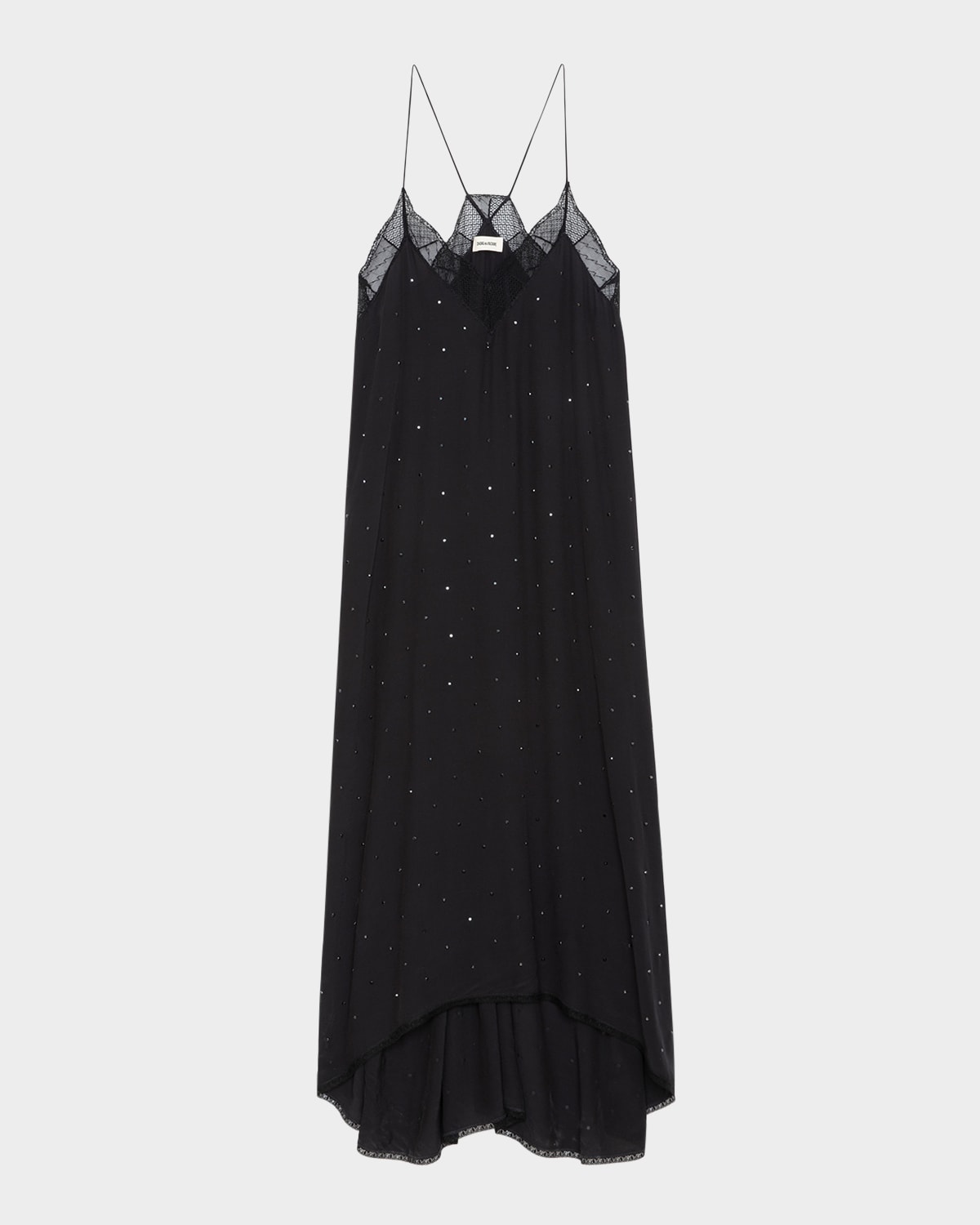 Risty Strass Lace-Trim Maxi Slip Dress