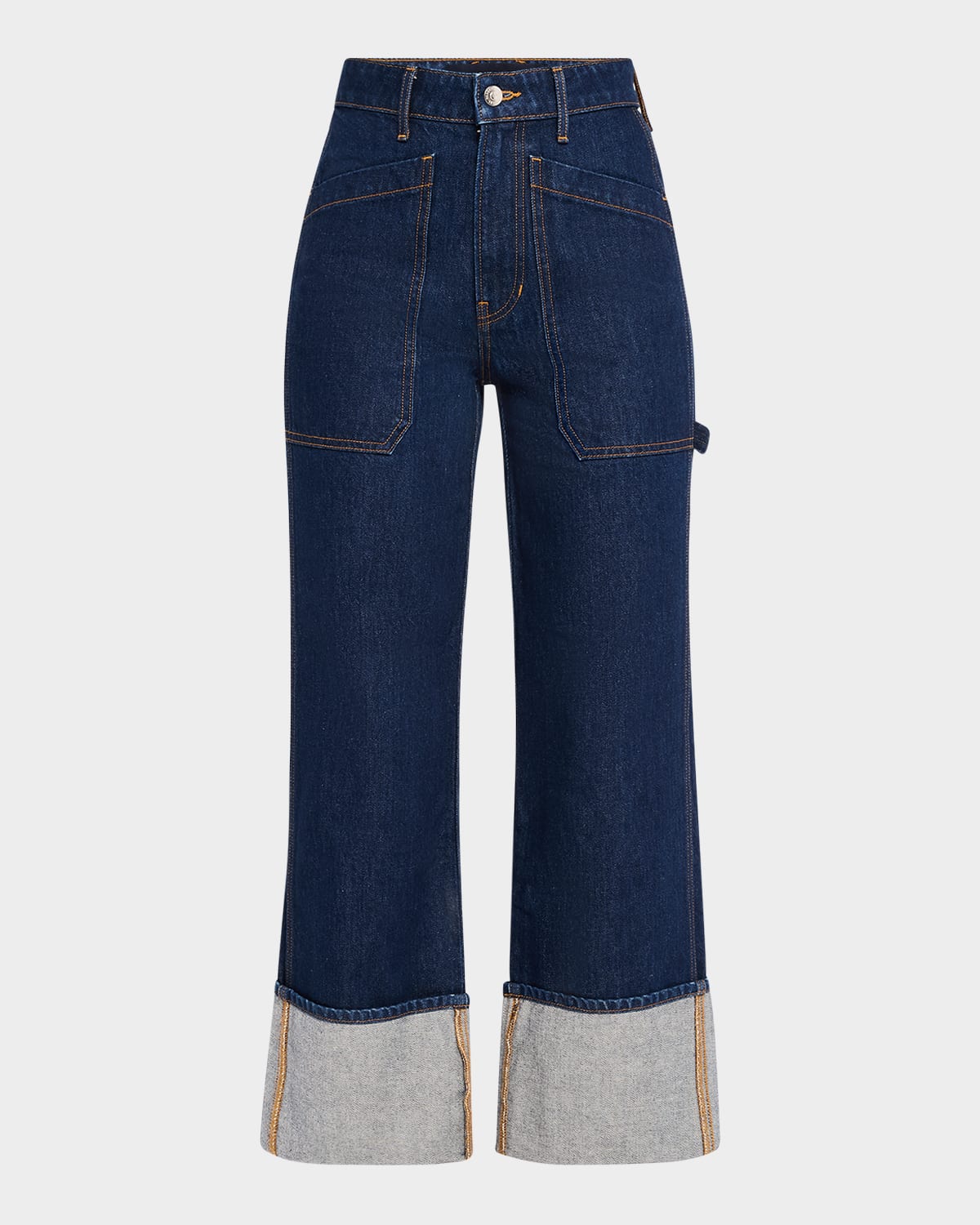 Veronica Beard Dylan Cuffed High Waist Relaxed Straight Leg Jeans In Blue