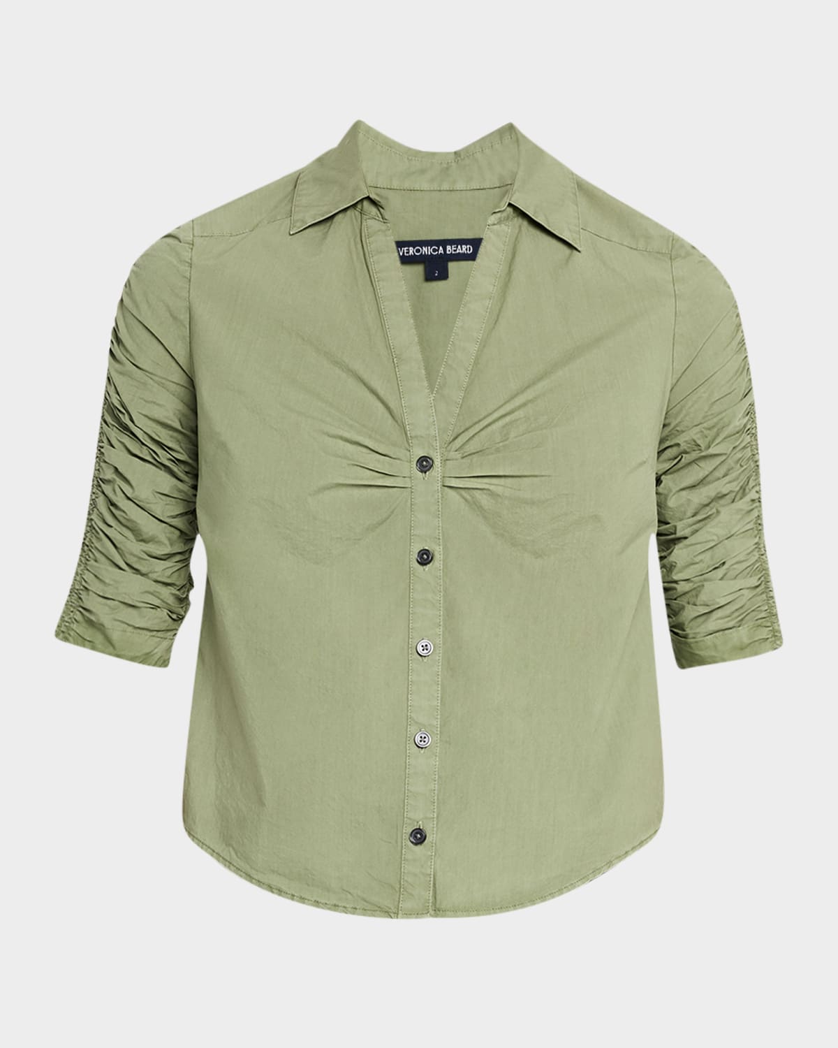 Veronica Beard Porta Ruched Cotton Button-up Shirt In Stone Army