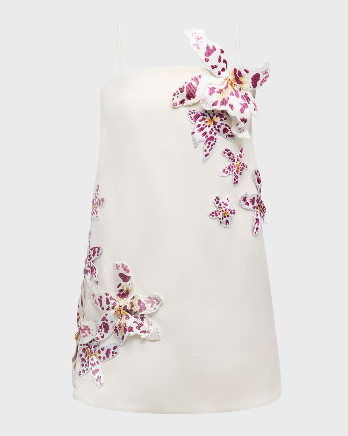 Oscar de la Renta Strapless Watercolor Orchid Bugle Beaded Mini Dress
