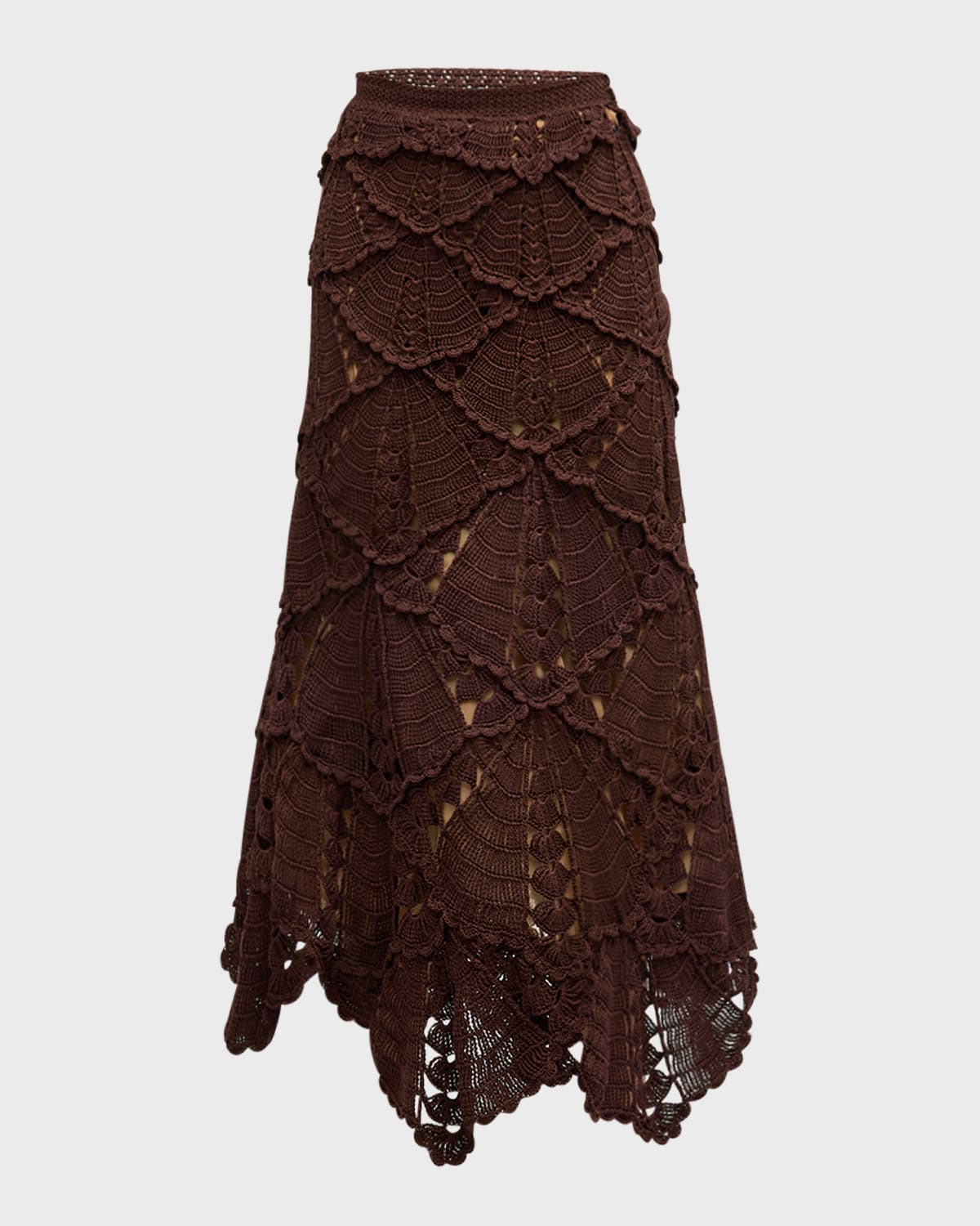OSCAR DE LA RENTA SHELL CROCHET KNIT FLARED MIDI SKIRT 