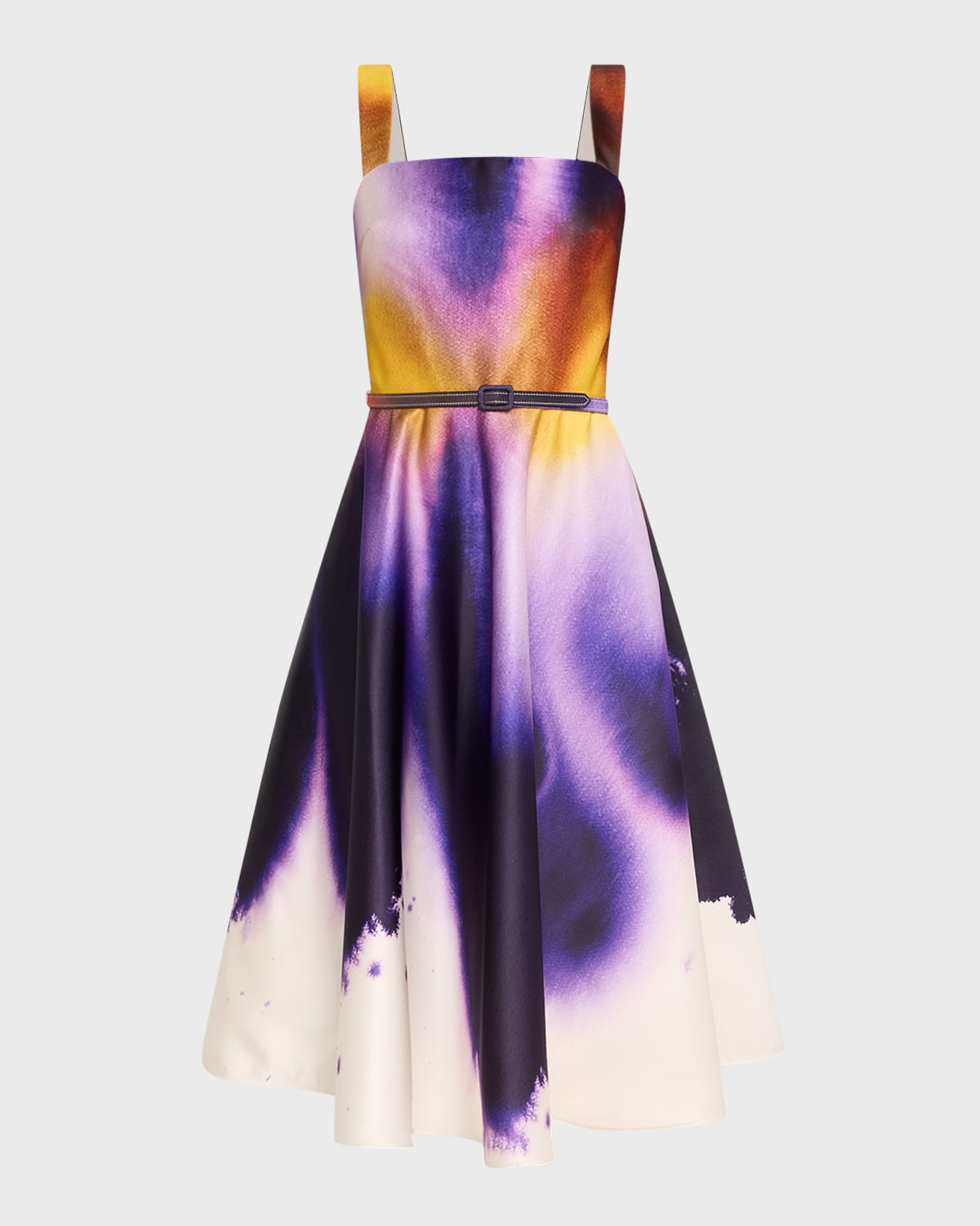 Oscar De La Renta Abstract Orchid Silk Satin Dress In Violetivory