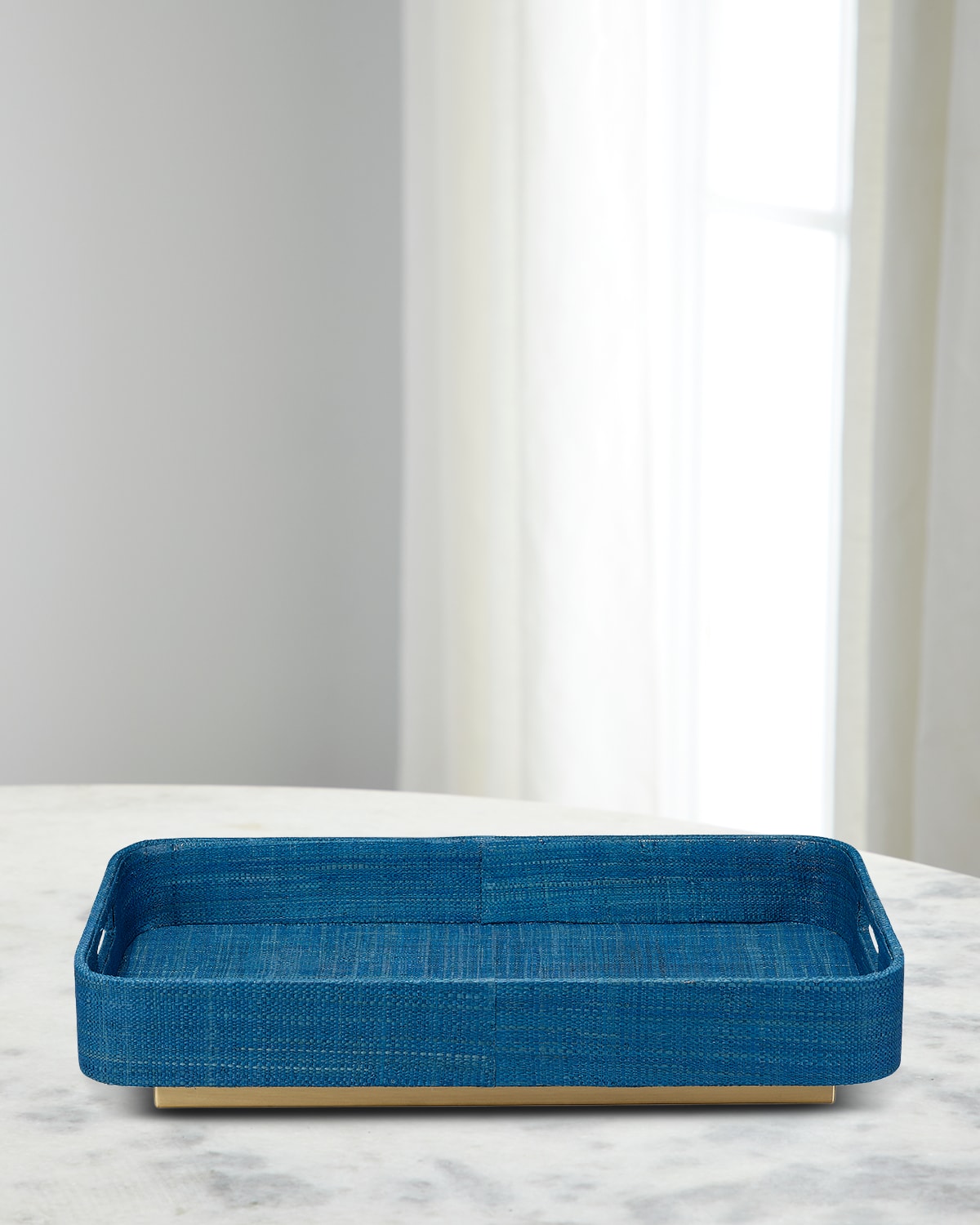 Jamie Young Utopia Footed Decorative Raffia Tray In Blue