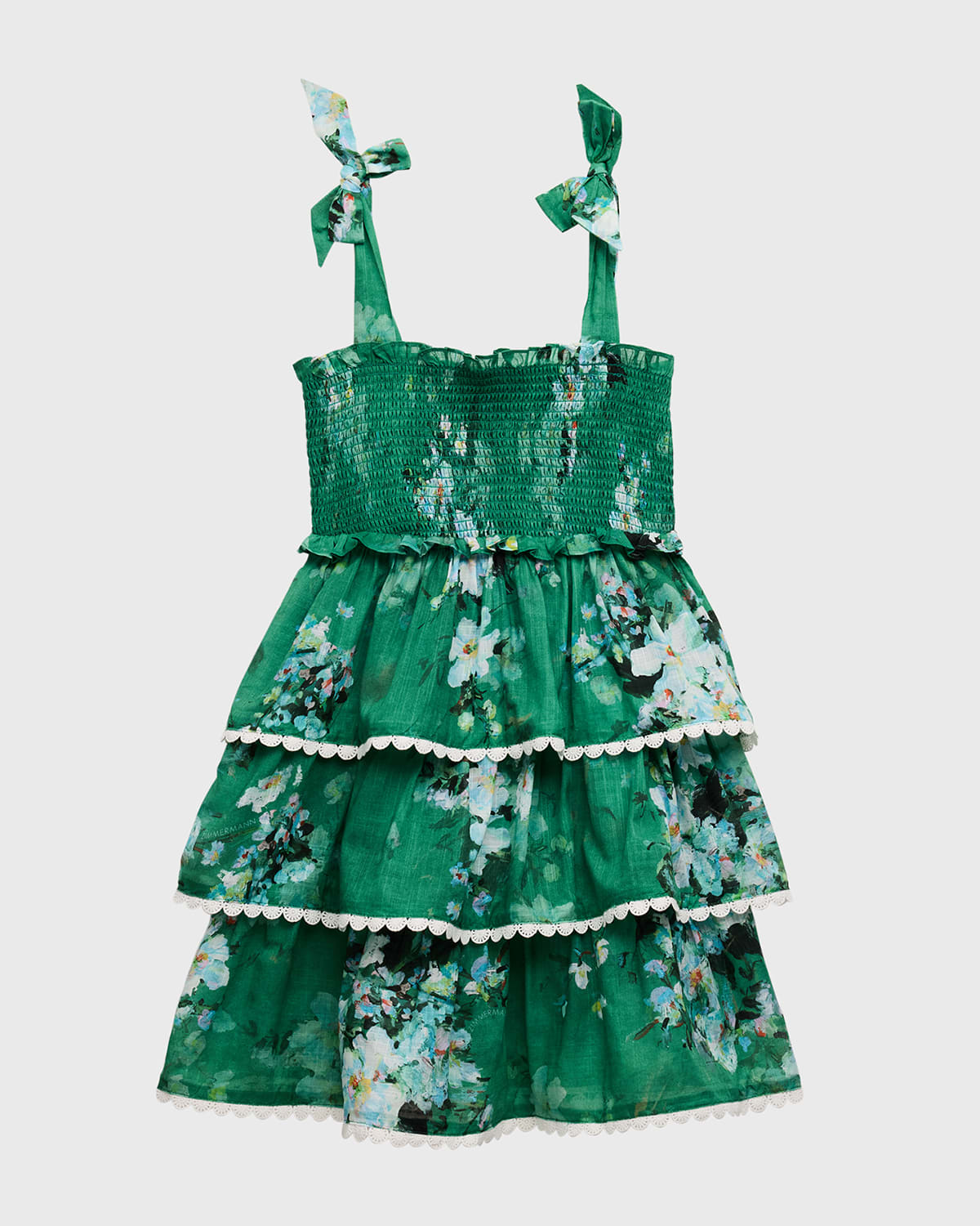 ZIMMERMANN GIRL'S EVERLEY FLORAL-PRINT SMOCKED DRESS 