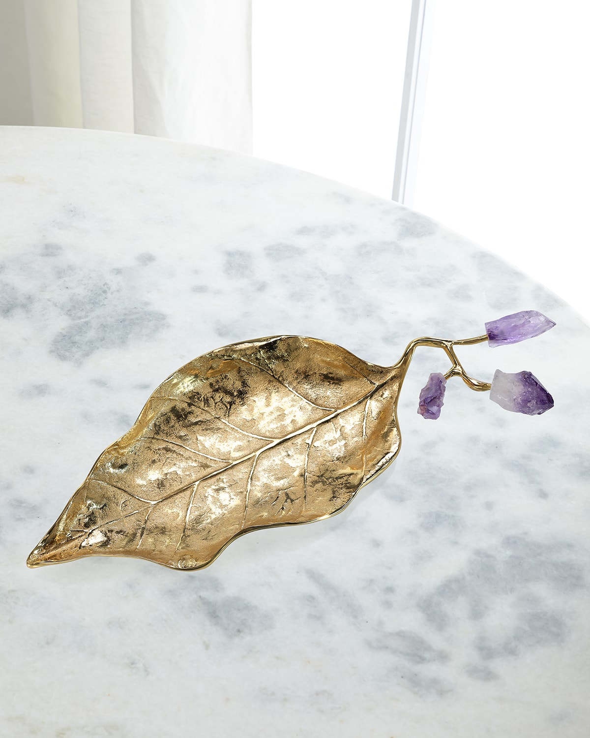 John-richard Collection Budding Amethyst Leaf Tray I In Gold