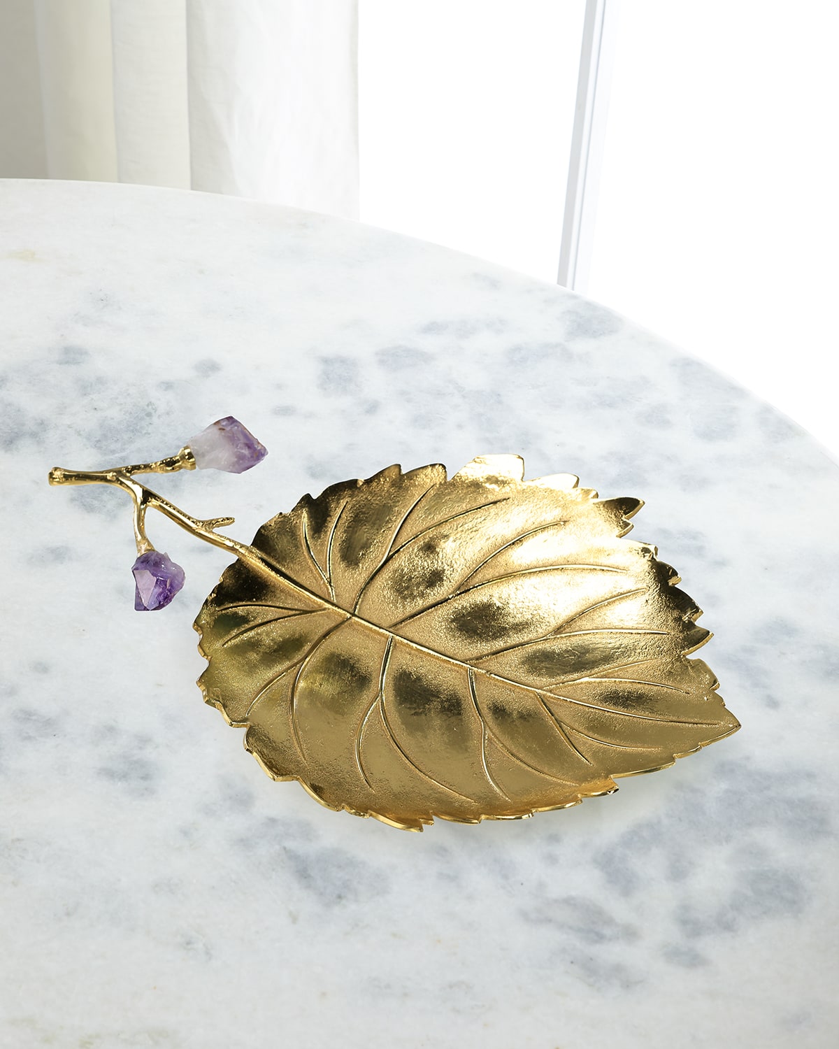 John-richard Collection Budding Amethyst Leaf Tray Ii In Gold