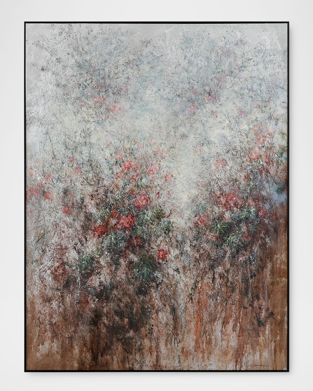 John-richard Collection Mist Touched Roses Original Painting By Teng Fei In Green