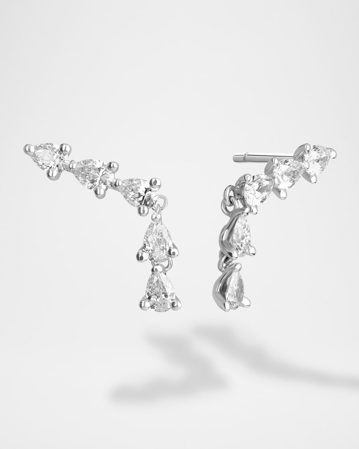 14K White Gold 5-Piece Linear Pear Diamond Dangle Earrings