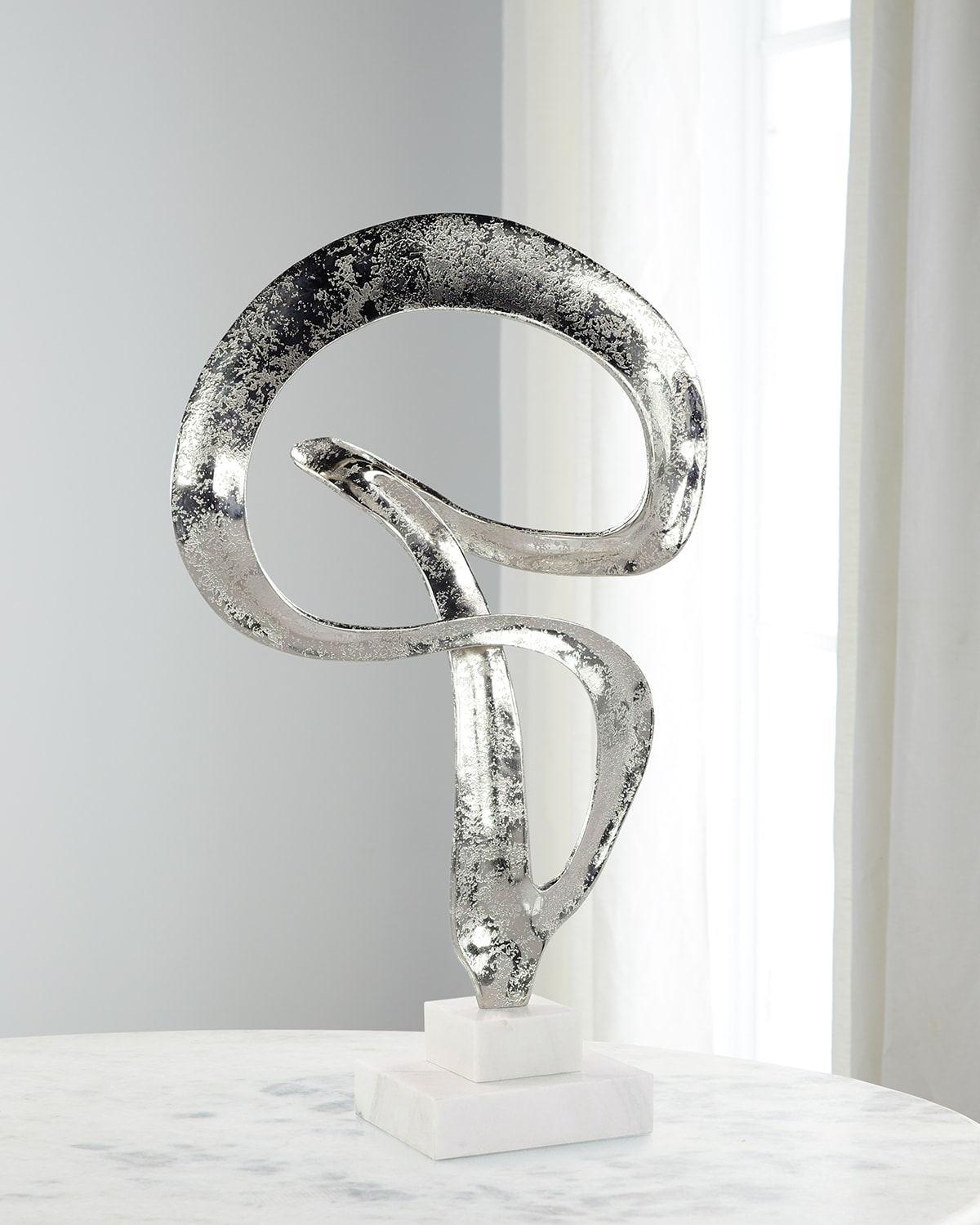 John-richard Collection Winding Flourish Sculpture On Marble Base In Silver