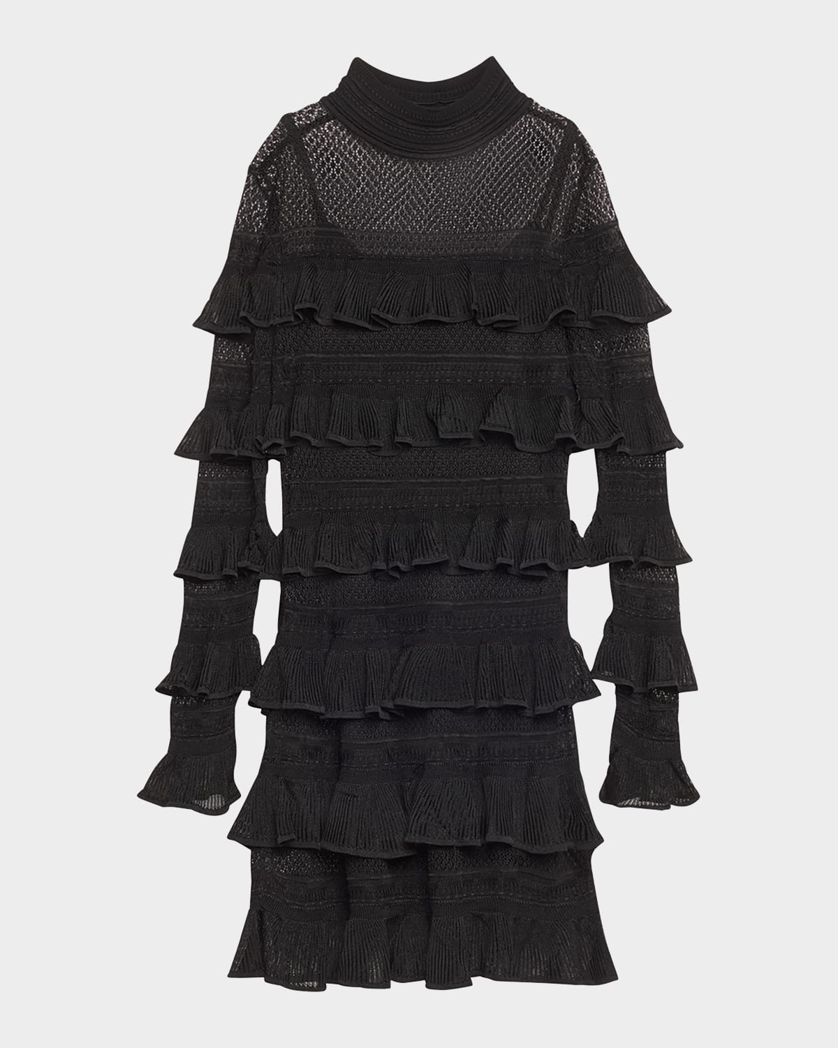 Zimmermann Crush Paneled Ruffled Ribbed-knit And Crochet Mini Dress In Black