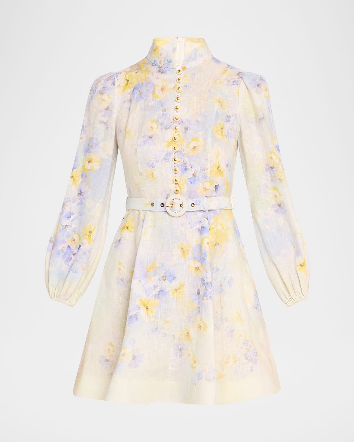 Shop Zimmermann Crush Buttoned Mini Dress In Lilac Floral