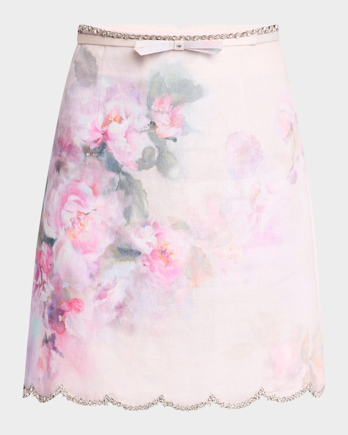 Zimmermann Delicate Floral Print Skirt With Scalloped Hemline In Pink Floral