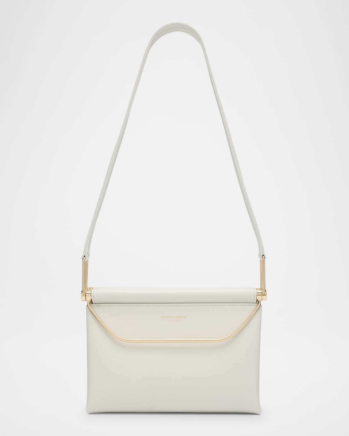 Shop Giorgio Armani Avenue Small Polished Leather Shoulder Bag In Chalk